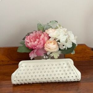 Carlisle Cream Satin and Rhinstone Studs Evening Bag NWT